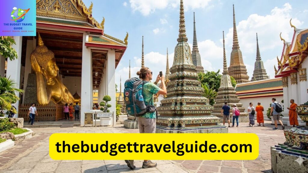 Wat Pho temple Bangkok with backpacker tourist
